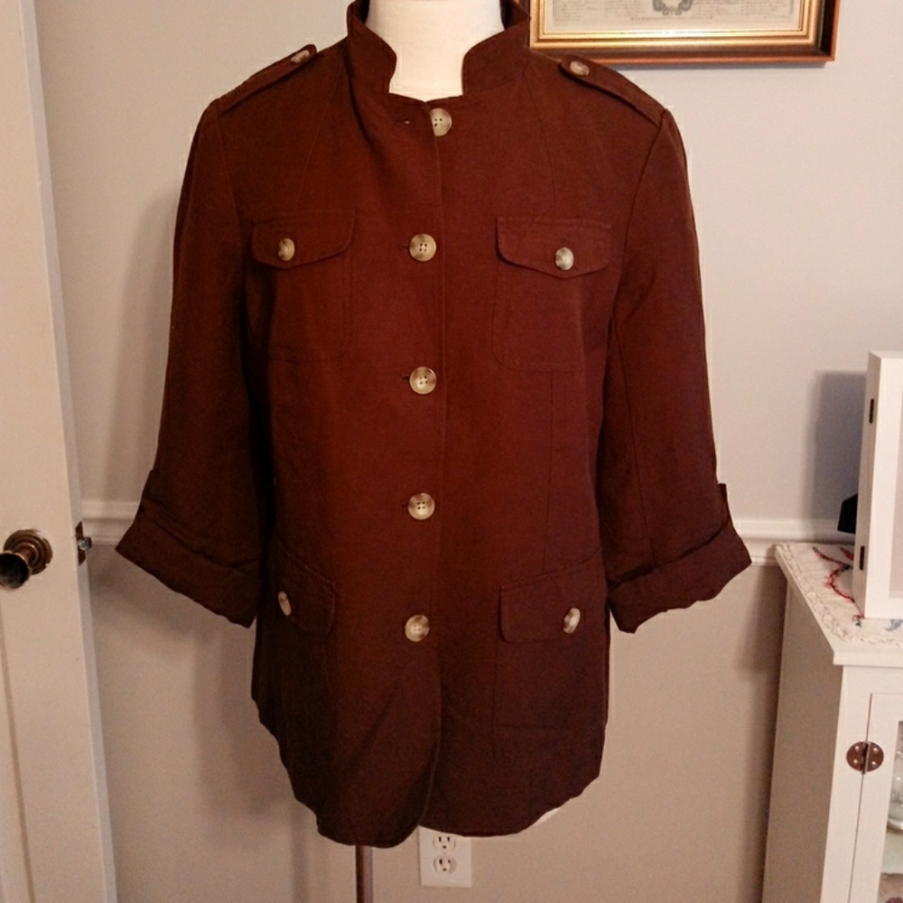 Brown linen cargo/utility jacket size 12